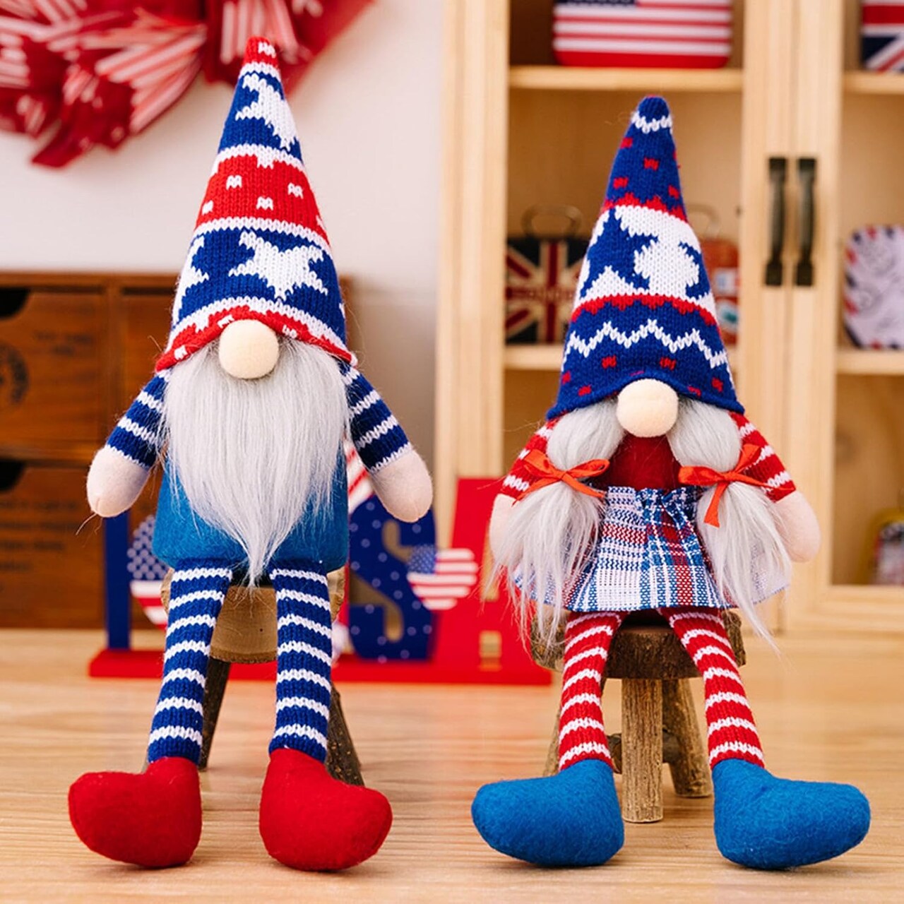 4th of July Gnomes Plush Patriotic Decorations 2pcs Presidents Memorial Day Tomte Gnome Ornaments Fourth of July Party Décor